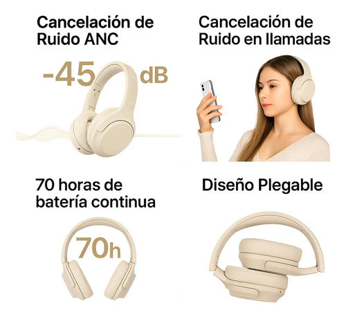 Auriculares Langsdom Over-ear Anc Auto 70hs Bluetooh 5.4 Color Negro