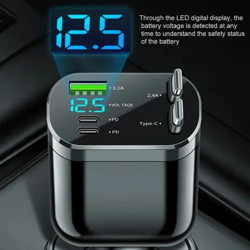 Cargador Retractil Rapido De Auto Type C / Ligthning 5 En 1