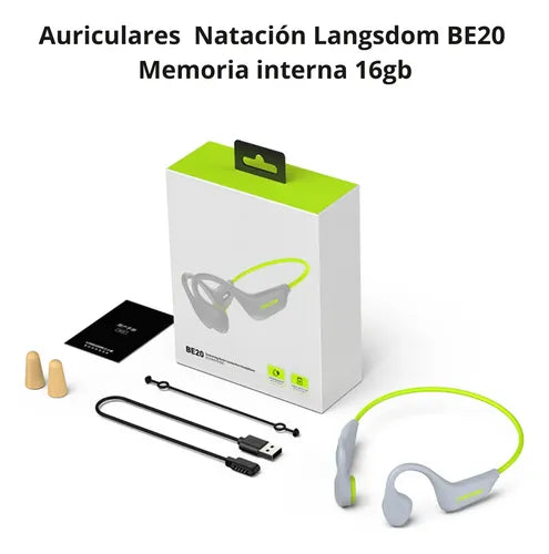 Auriculares Natación Conducción Ósea Langsdom Be20 Bluetooth 16gb Sumergibles Ipx8 Negro
