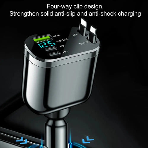 Cargador Retractil Rapido De Auto Type C / Ligthning 5 En 1