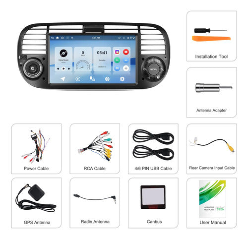 Estereo Carplay Android Auto Fiat 500 7  4gb 128gb Blanco