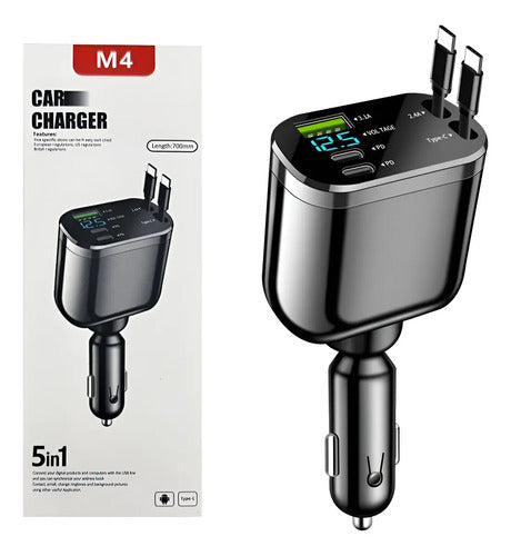 Cargador Retractil Rapido De Auto Type C / Ligthning 5 En 1